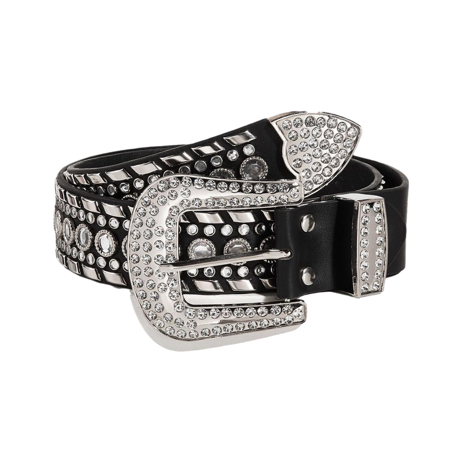 

Gothic Black/White Belt for Adult Adjustable Buckle Belt Rhinestone Belt for Street Culture Enthusiasts Sexy Waist Belt