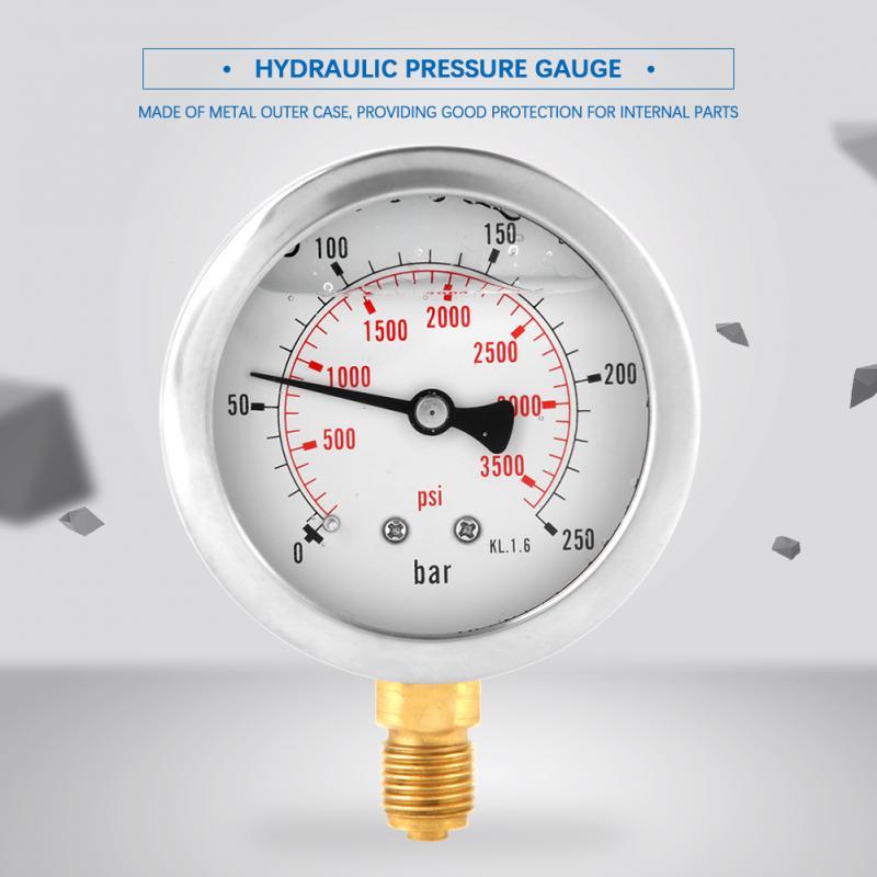 Metal Pressure Gauge 0-250Bar 3750PSI 0-600Bar 8500Psi 1/4" 63mm Dial Hydraulic Water Pressure Gauge manometer pressure measure