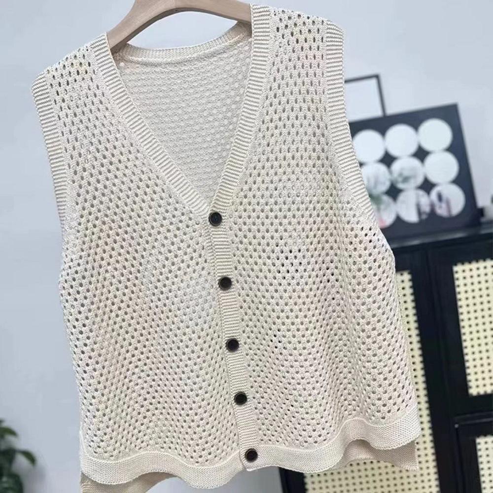 

Женская вязаная майка свободного кроя, большая, универсальная, вязаный кардиган, майка, ажурный жилет для женщин 3XL