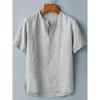 Summer Loose Casual Youth Collarless Linen Cotton Ordinary Solid Color Men's Shirt