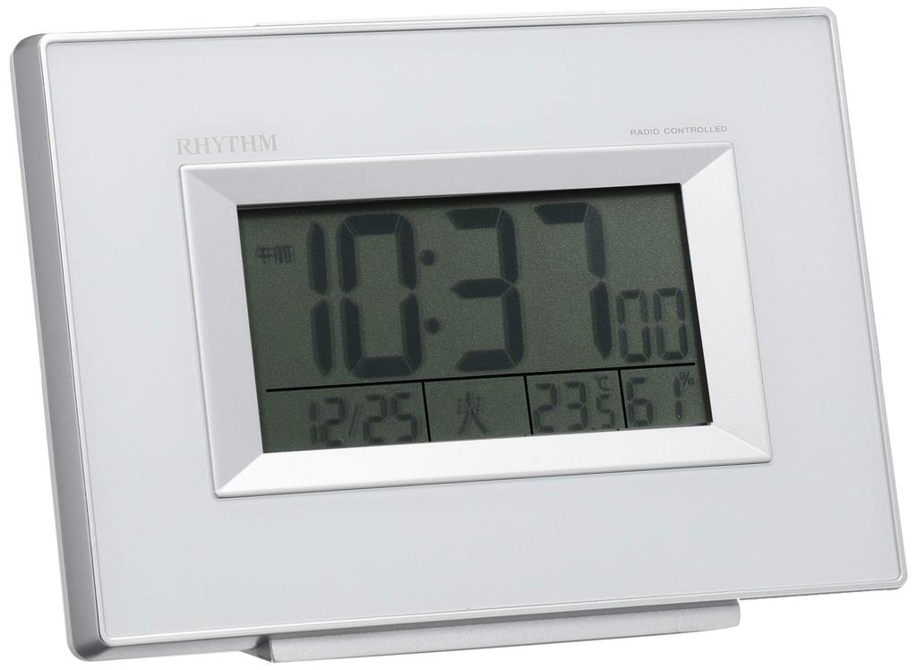 RHYTHM FitWave D194 Digital Alarm Clock with Thermometer and White Radio-Controlled Hygrometer, Calendar, (8RZ194SR03)