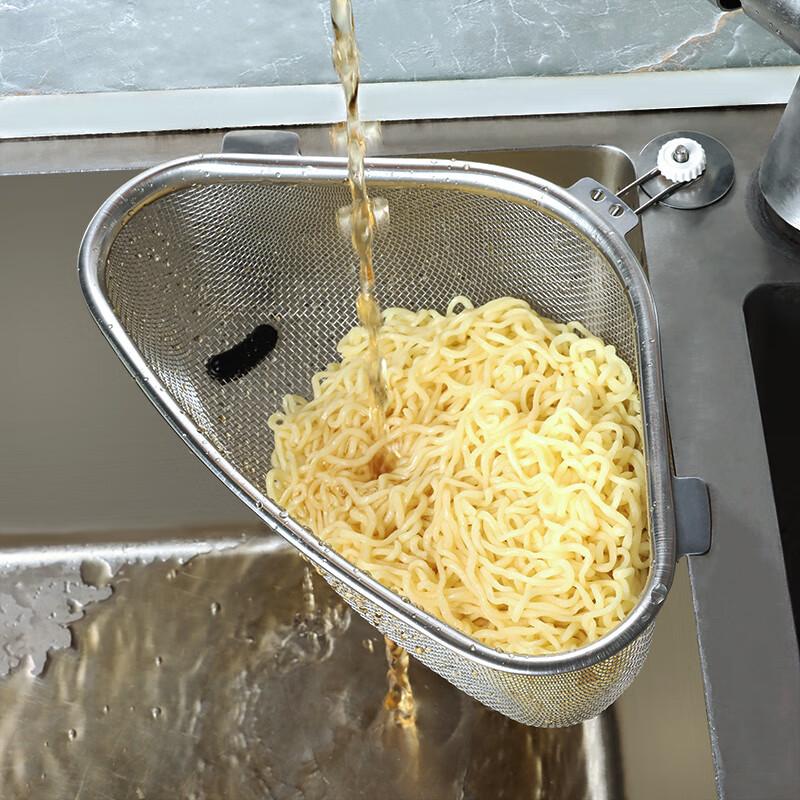 Baijie Triangular Sink Strainer, Stainless Steel Kitchen Utensil, Multifunctional Drain, Food Waste Collector, Storage Rack