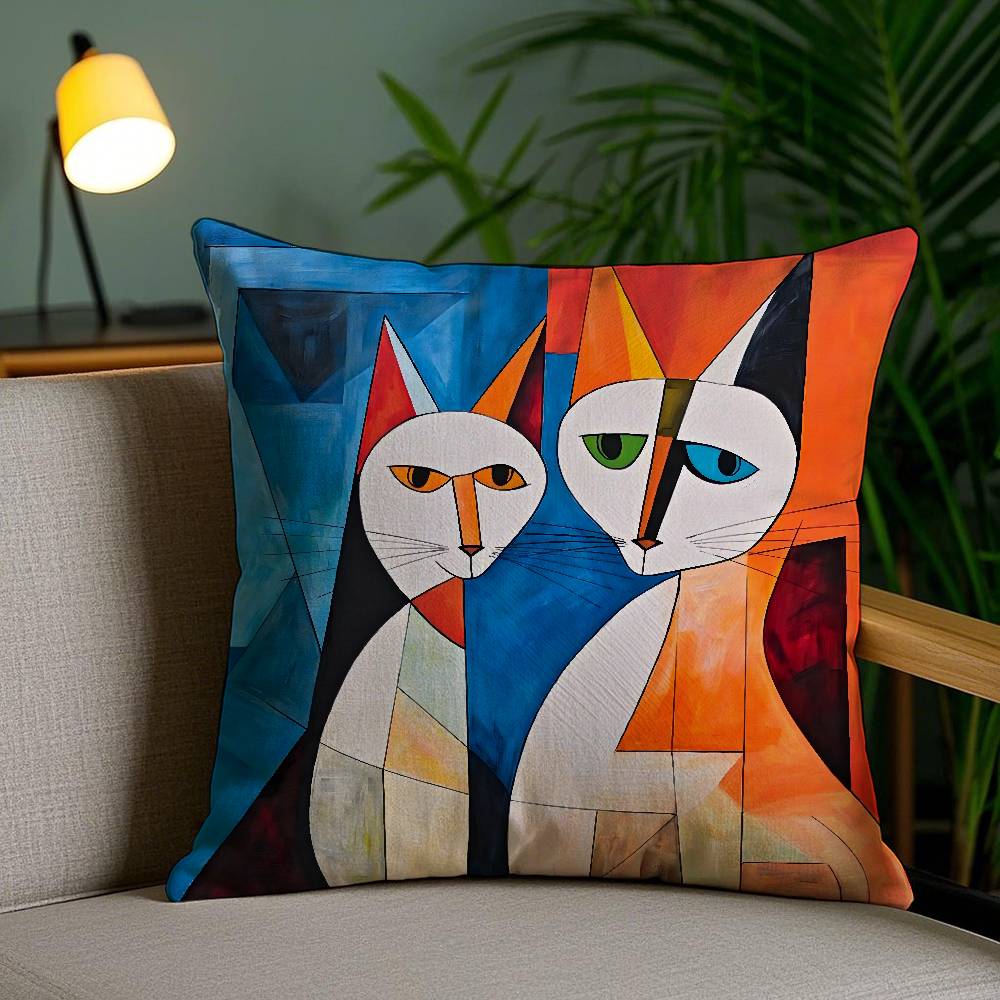 Classic Picasso Cat Oil Pillow Case Home Dorm Chair Back Short Plush Double-sided Printing Office Nap Time Cushion Cover