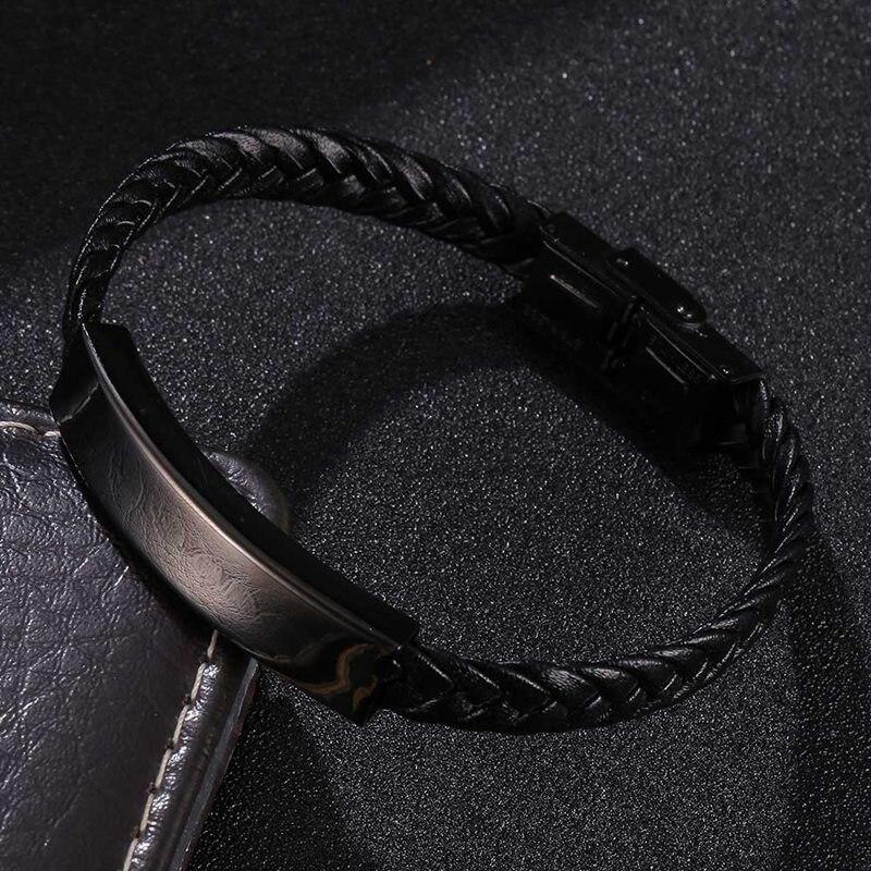 Men Jewelry Black Braided Leather Bracelet Buckle Clasp Fashion Libra Jewelry Bangles Gift