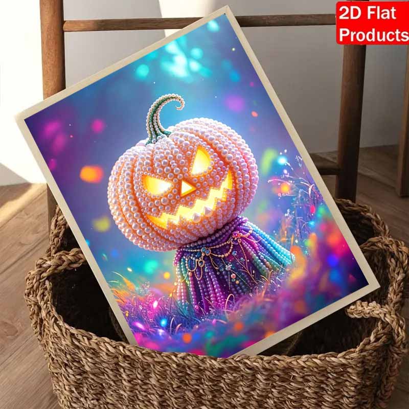Pearl Painting DIY Kit Spooky Pumpkin Design Frameless Bead Art Canvas Relaxing Craft Gift for Halloween Lovers