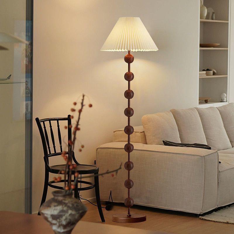 Mid-Century American Retro Floor Lamp with Walnut Finish and Fabric Shade