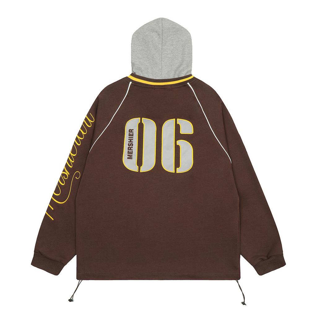 Men's autumn and winter new American jersey trendy hoodie fake two-piece inlaid line design hooded sweater for men and women
