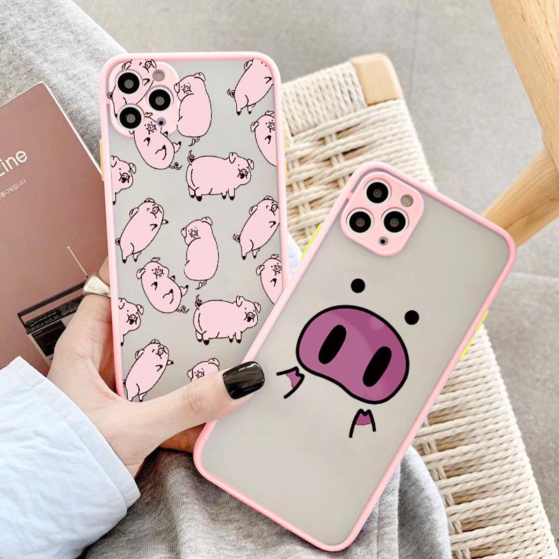 Bumper Phone Case For iPhone 16 12 11 14 13 15 Pro Max 16 7 8 Plus SE2020 X XR XS Cute Cartoon Pig Camera Protection Back Cover