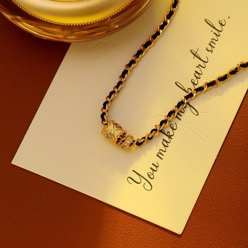 Vintage Chic Gold-Black Woven Choker Necklace Women Geometric Pendant Copper Chain Jewelry