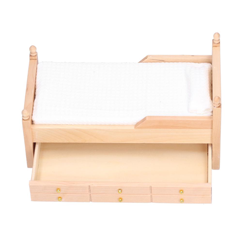 1:12 Mini Dollhouse Bed Birch Miniature Furniture Doll House Decoration Accessories Burlywood