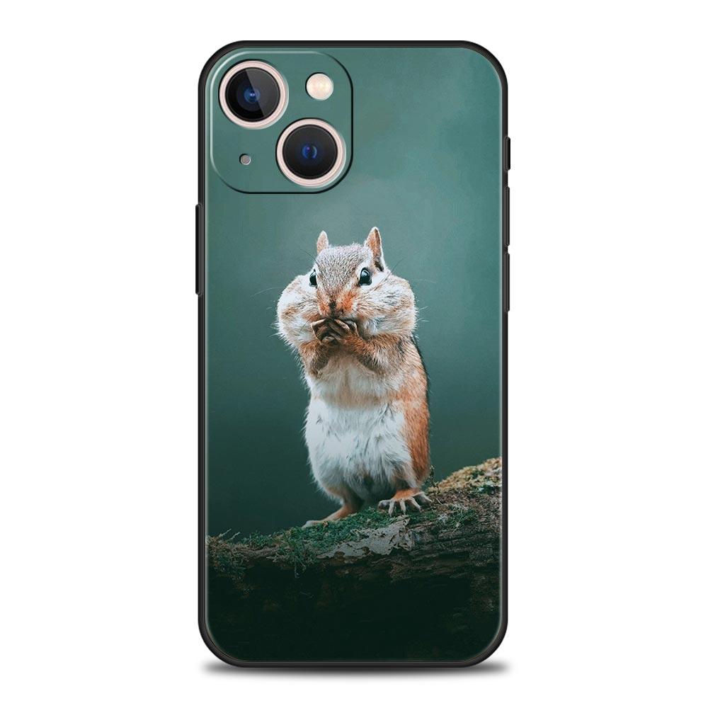 Cartoon Animal Bear Fox Squirrel Luxury Phone Case For iPhone 17 Air 16 Plus 13 15 14 12 11 Pro MAX 7 8 SE Soft TPU Black Cover