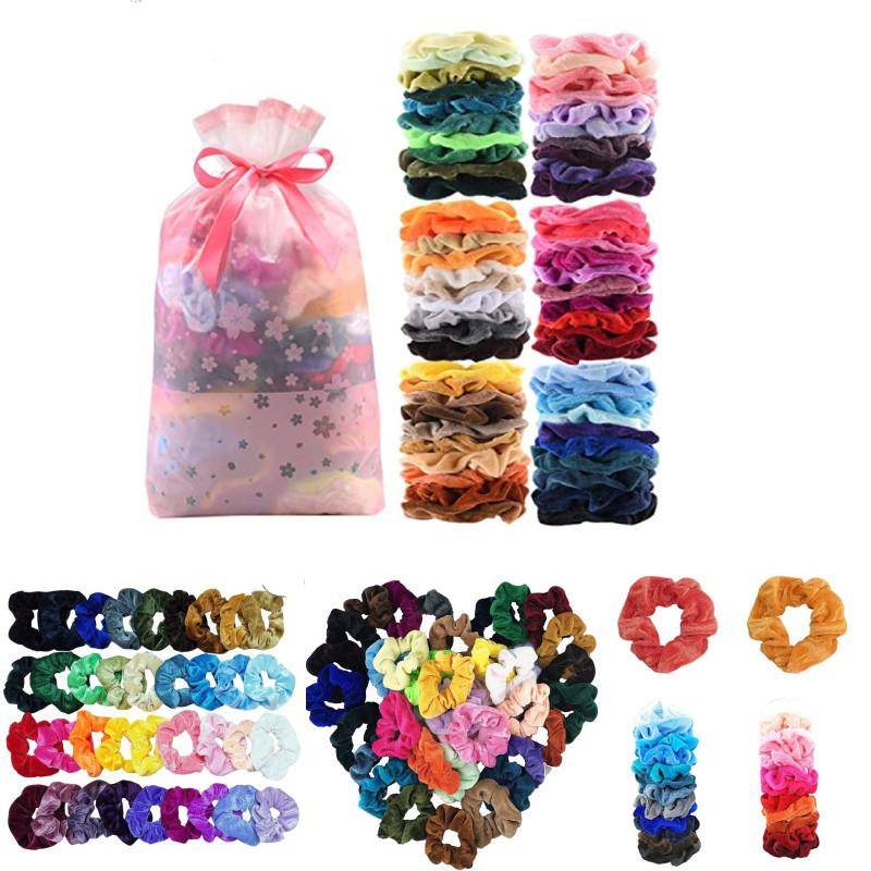 60pcs Premium Velvet Hair Scrunchy Hair Band Women Girls Hair Accessory Bag Gift