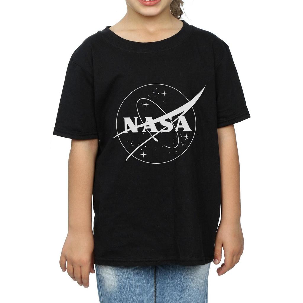 NASA Kızlar Klasik Insignia Logo Monokrom Pamuklu Tişört