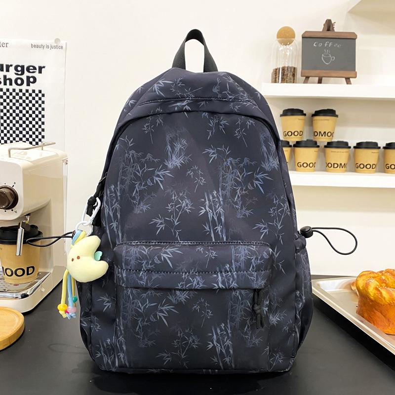 Schoolbag, Korean-style INS new high-value solid color bamboo print backpack, lightweight large-capacity backpack for middle school students