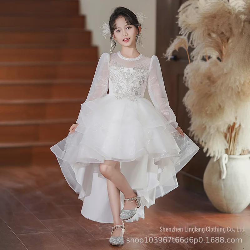 "Girls' Luxury Swallowtail Princess Dress: Long Autumn/Winter Skirt for Piano Recitals & Weddings"