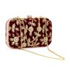 Women Handicraft Hand Embroidered Box Clutch Bag Purse for Bridal, Casual, Wedding (Maroon Flower)
