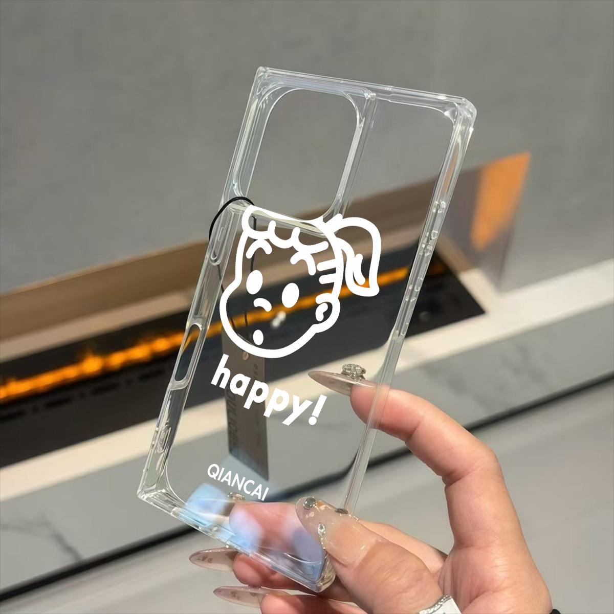 

Clear Square Back Tube Case Protection For iPhone 15 Plus 12 11 13 14 Pro Max 16 ProMax Anti-Oxygen,Happy Line Girl Pattern Casing iphone 11 ProMax