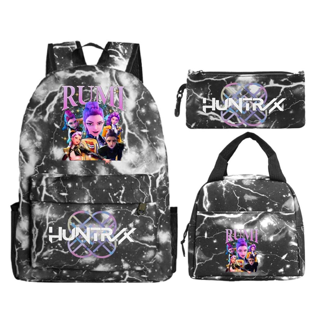 Primary and secondary school students schoolbag three-piece set, animation cartoon personalized printing backpack, casual pencil bag, meal bag