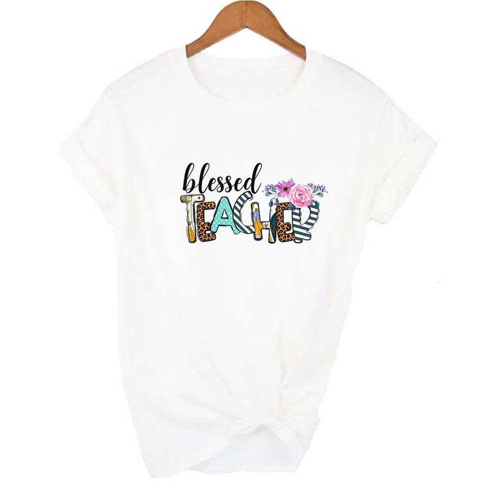 Blessed Teacher Print Women Graphic T Shirts Teacher Life Aesthetic Short Sleeve Harajuku Female T Shirt