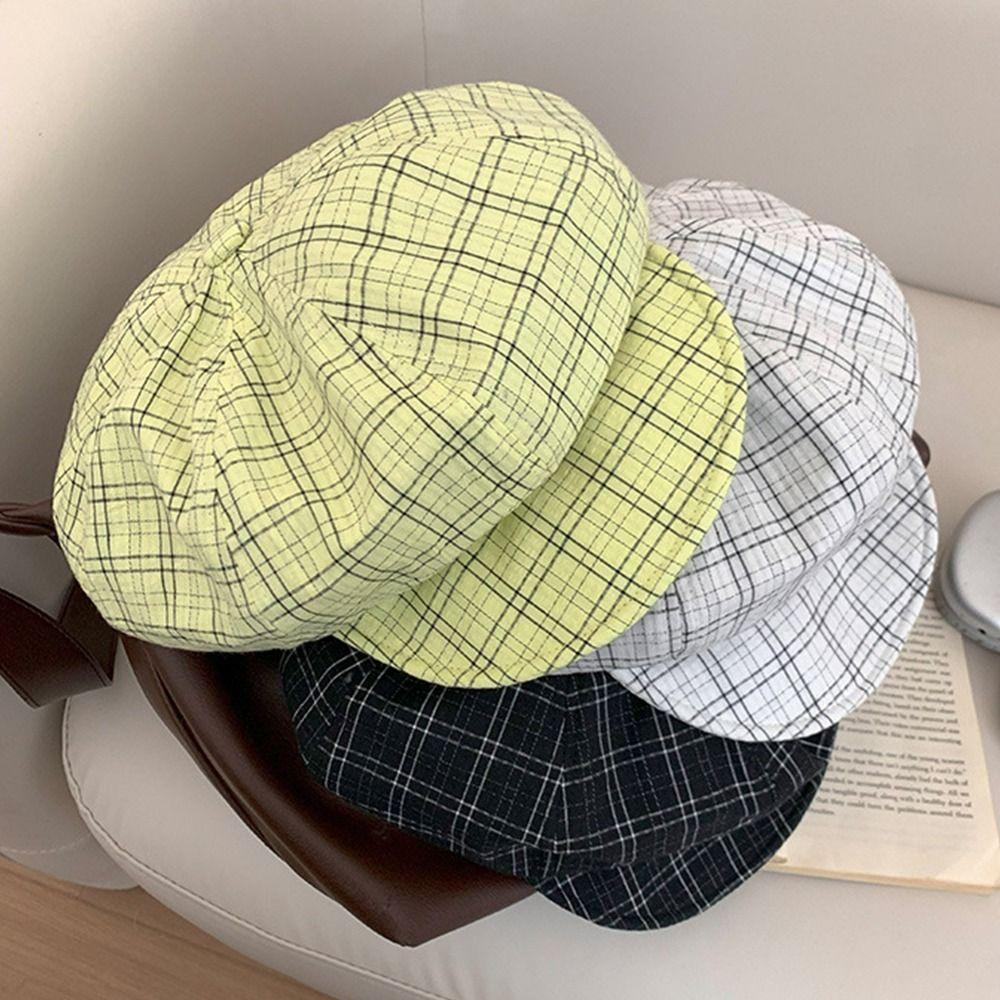 Ins Green Newsboy Caps Y2k Painter Hat Korean Plaid Cloud Berets  Outdoor