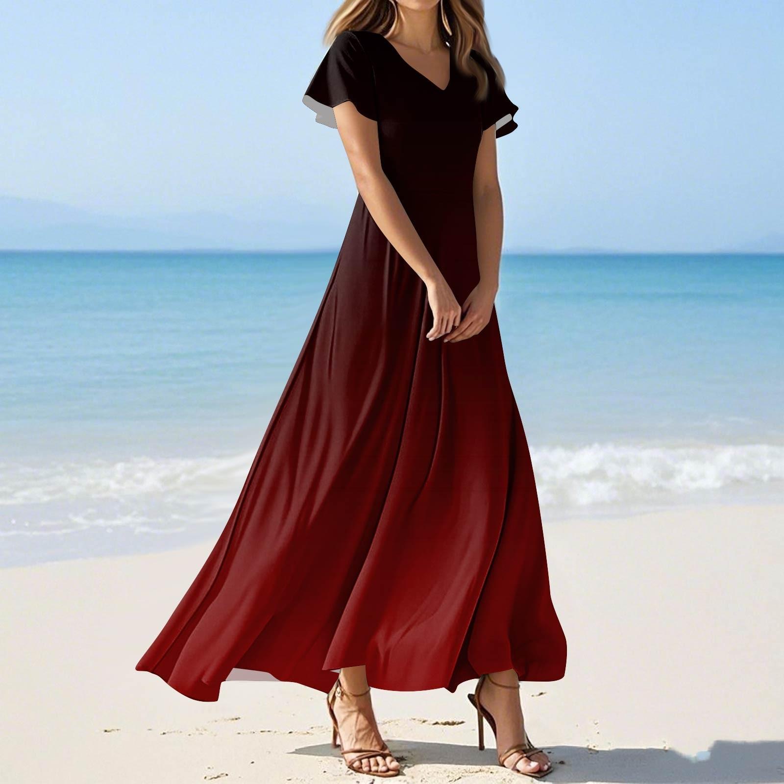 

Женские летние повседневные модные платья с принтом и короткими рукавами и V-образным вырезом XL винный