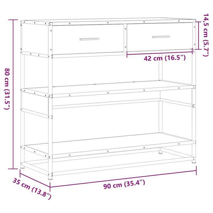 VidaXL Table console chêne sonoma 90x35x80 cm bois d'ingénierie, bout de canapé, table de couloir, derrière la table de 849180