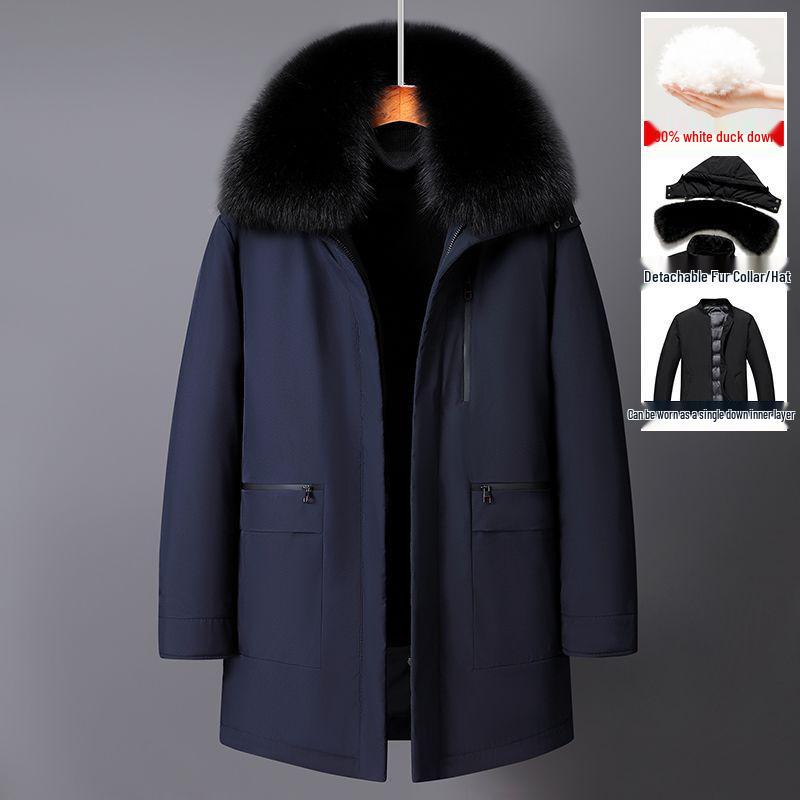 2025 Men's Mid-Length Winter Parka: Warm Down Jacket with Detachable Liner for Middle-Aged and Elderly Dads