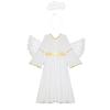 Girls 3 Piece Angel Costume Long Sleeve Gold Trim Gown Feather Hairband Angel Wings Dress Up Performance Outfit