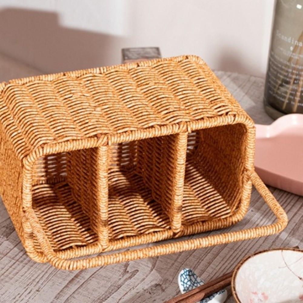 With Handle Utensil Storage Basket Large Capacity Woven Cutlery Organizer  Outdoor Camping