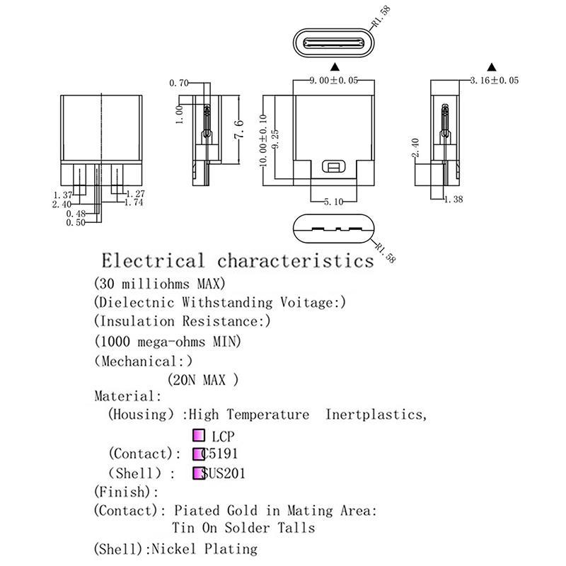 5Pcs Type-C 3.1 Usb Jack Type-C 2Pin Welding Wire Female Connector Straight For Mobile Phone Charging Port Charging Socket Interface