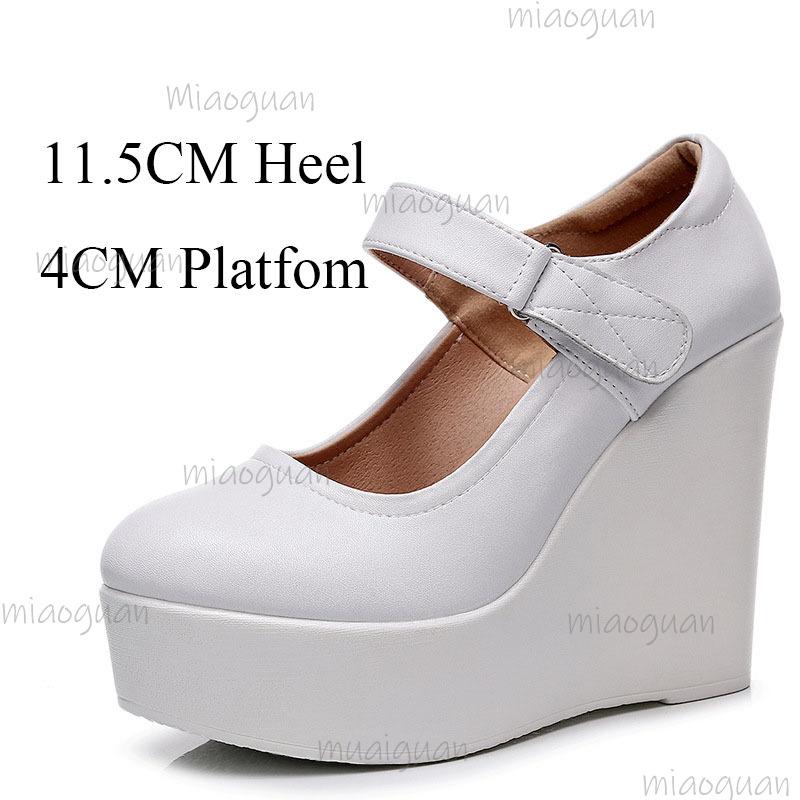White Wedges Platform Mary Jane Shoes Women's Round Toe Casual Shoes Comfortable Black High Heel Pumps Spring Autumn Sandals