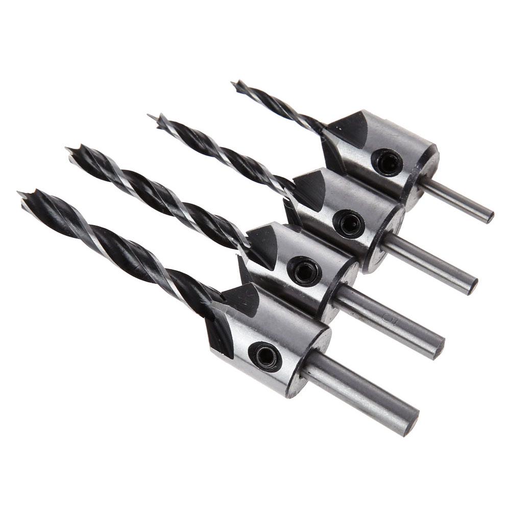4pcs Three Pointed Woodworking Counterbore Drill 3-6mm HSS Screw Chamfering Drill Bit 5 Flute Countersink Drill Bit Set
