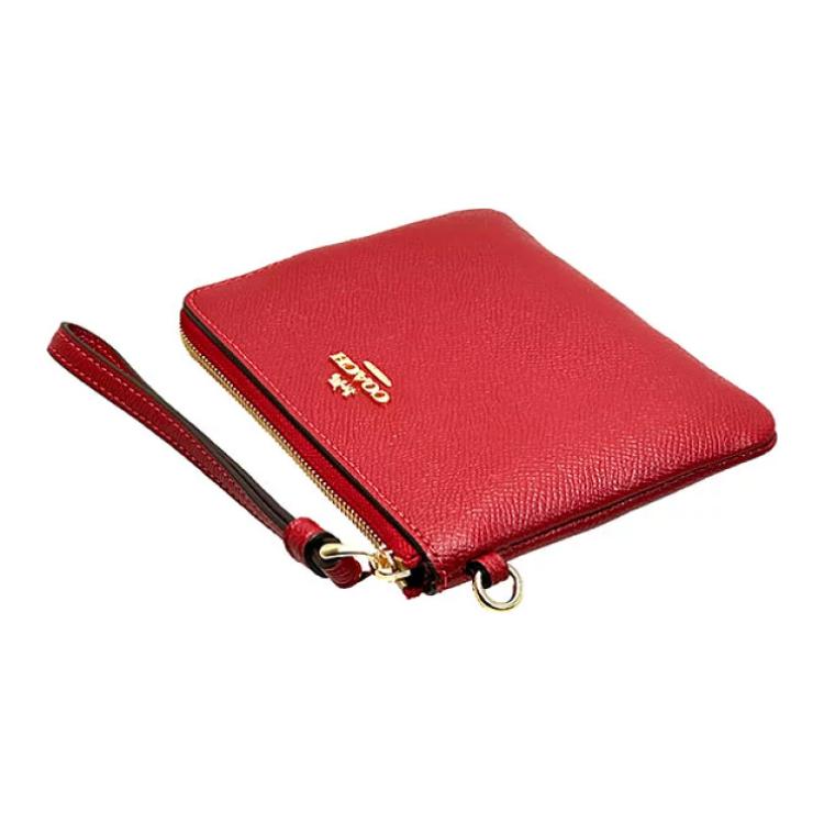 New COACH Corner Zip Cross Stitch Leather Wrist Bags Clutches Small Size Women's Red CF359-IMF8Q