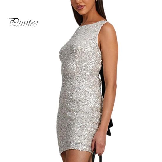 

Женское вечернее платье выпускного вечера коктейльное вечернее мини-платье с пайетками бант без спинки без рукавов облегающее круглое короткое платье для актрисы знаменитости S серебряный