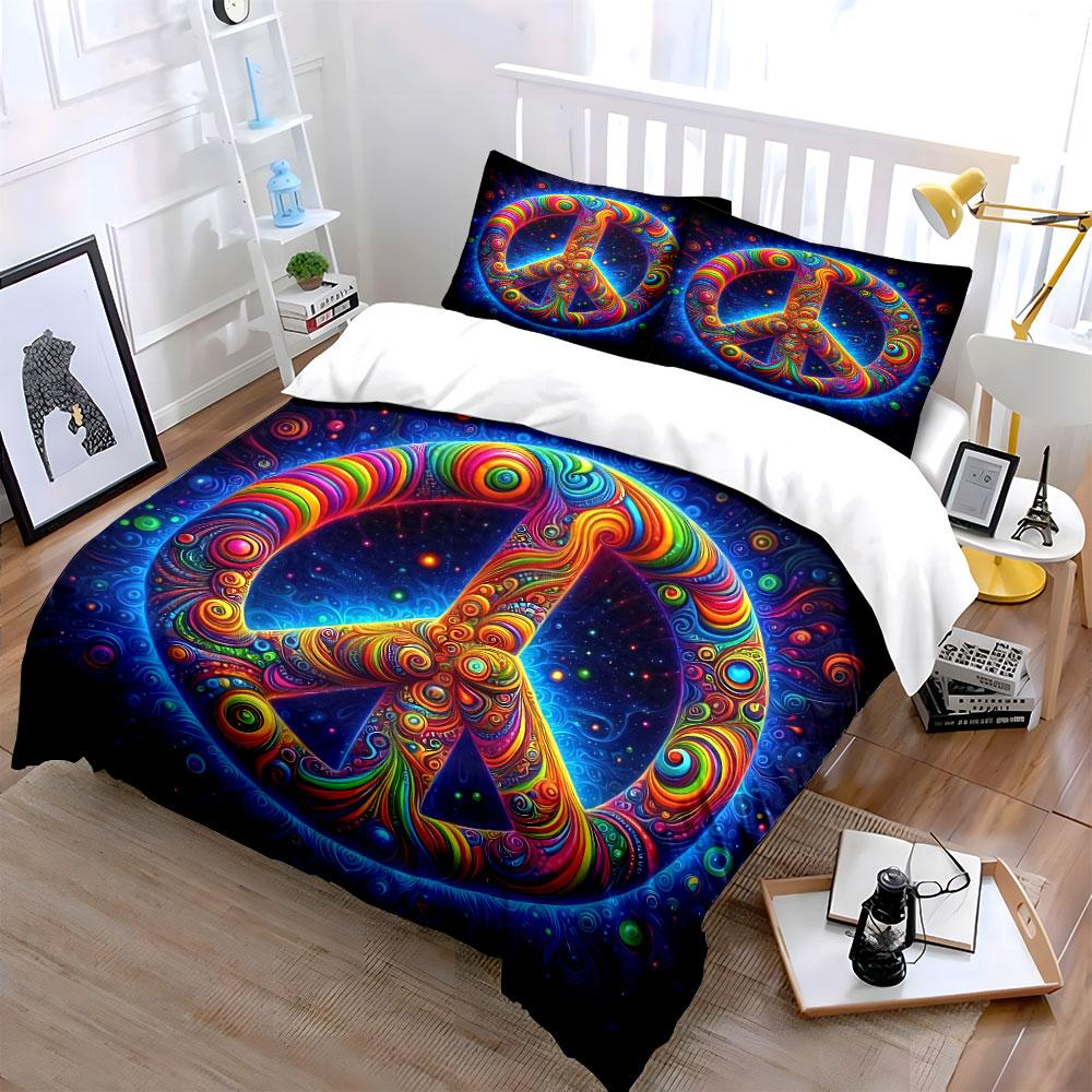 Colorful Peace Design Set Soft Comfortable Duvet Cover Bedding Set Included 1*Duvet Cover & 2*Pillowcases, Gift