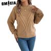 GMXIA Autumn and Winter Casual Solid Color V-shaped Hollowed-out Lantern Sleeve Pullover Sweater Women's Wear