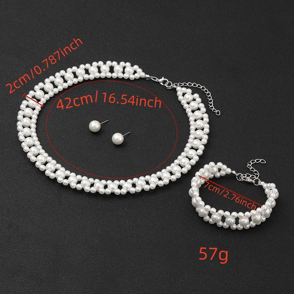 Perlekrystall halskjede, øredobber, armbånd, sett i tre deler, tilbehør til bryllupsbankettkjole, smykkesett.