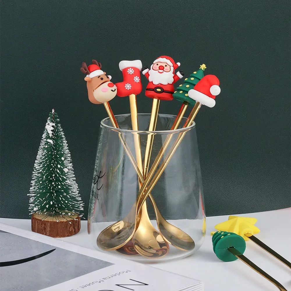 Christmas Themed Cutlery Set Stainless Steel Creative Cartoon Knife Fork Spoon 2/4/6pcs Set Holiday Gift Cutlery Decoration