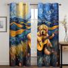Pastoral Collie Guitar Curtains Van Gogh Oil Painting Style Living Room Bedroom Balcony Windows Decorative Curtains 2 Pcs
