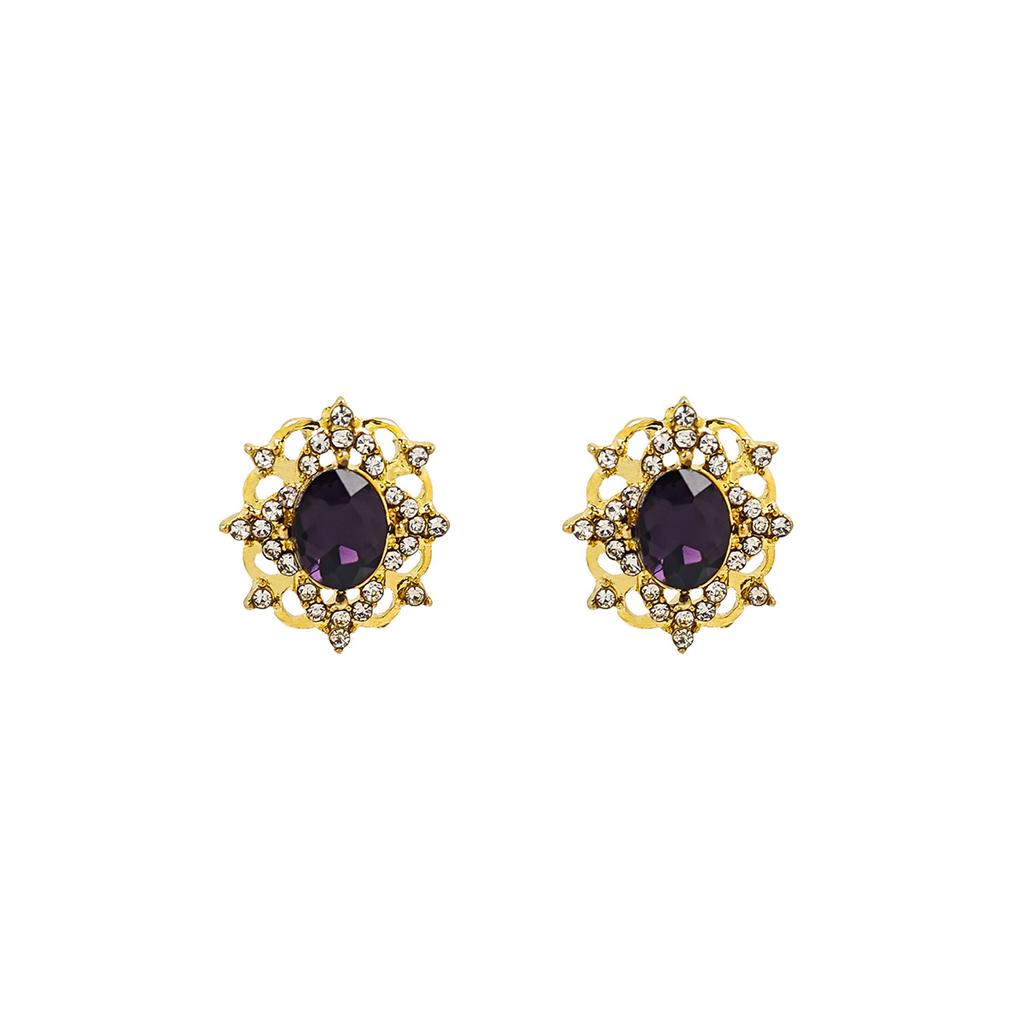 French Retro Court Style Geometric Oval Stud Earrings, Niche Simple And High-End Diamond-Encrusted Earrings For Women