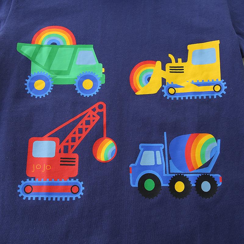 Summer New Boys T-Shirt Children's Engineering Vehicle Printed Sweatshirt Medium and Child Short Sleeves