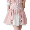 Yumetenbo Front Ruffle Corset Skirt, Knee-Length Flared Skirt with Corset Ribbon and Ruffles, Women's Lolita Style, Mass-Produced, Landmine Style