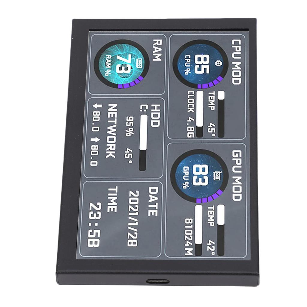 Computer Temp Display 5 Inch Dynamic Theme Supported USB Type C ARGB PC Case Sensor Panel PC Secondary Screen for