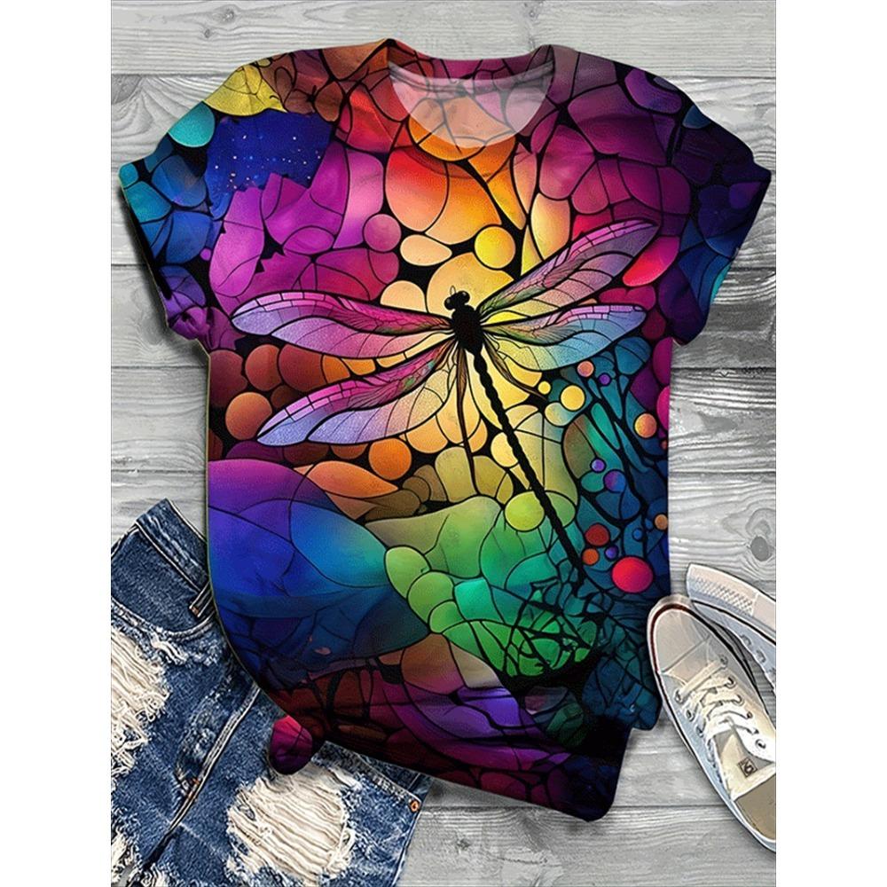 Summer 3D Printing Cute Animal Dragonfly  Women Funny Streetwear Fashion Short Sleeve Top