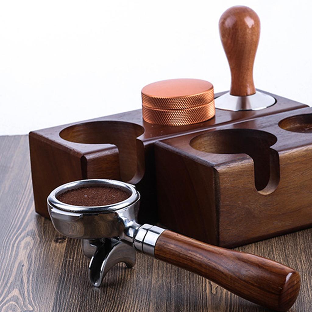 3‑Slots Wood Coffee Tamper Holder Portafilter Storage Stand Tamping Station Coffee Color