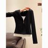 Women's Black Zipper Spliced Sweet & Spicy Two-Piece Look Long Sleeve Shirt - Slim Fit, Spring/Autumn Fashion Top