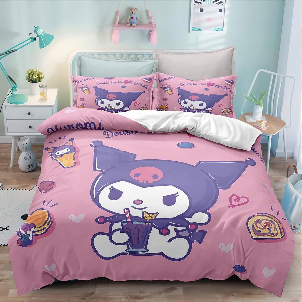 Cute Cartoon Kulomie Print Quilt Cover Pillowcase 3D Digital Printing Three-Piece Set