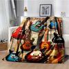 Vintage Gitaar Collage Fleece Plaid voor Muziekfans Uniek Cadeau Woondecoratie Accessoire