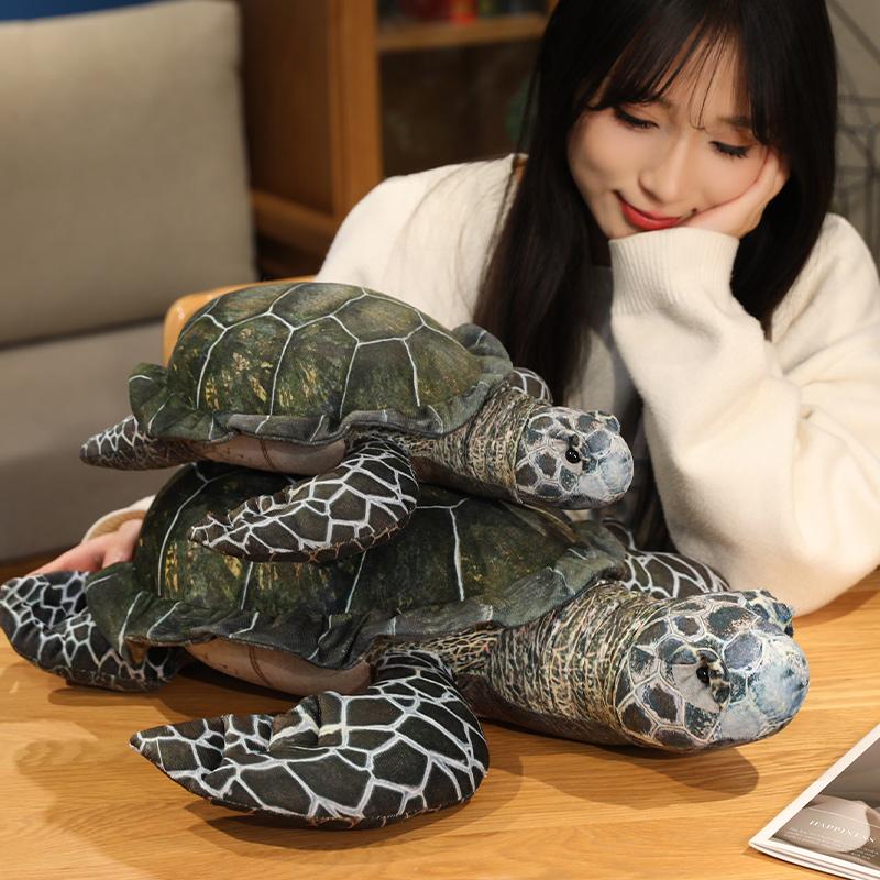 Favorite Toy Unisex Green 3 Sizes High Quality Realistic Sea Turtle Plush Toys Cozy Cotton Stuffed Lifelike Tortoise Toy Funny Throw Pillow Back Cushion