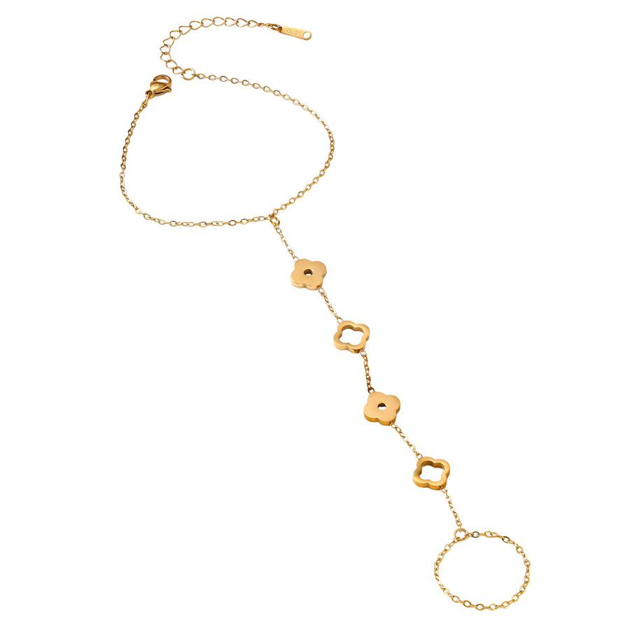 Titanium Steel Four-Leaf Clover Hollow Flower Hand Chain